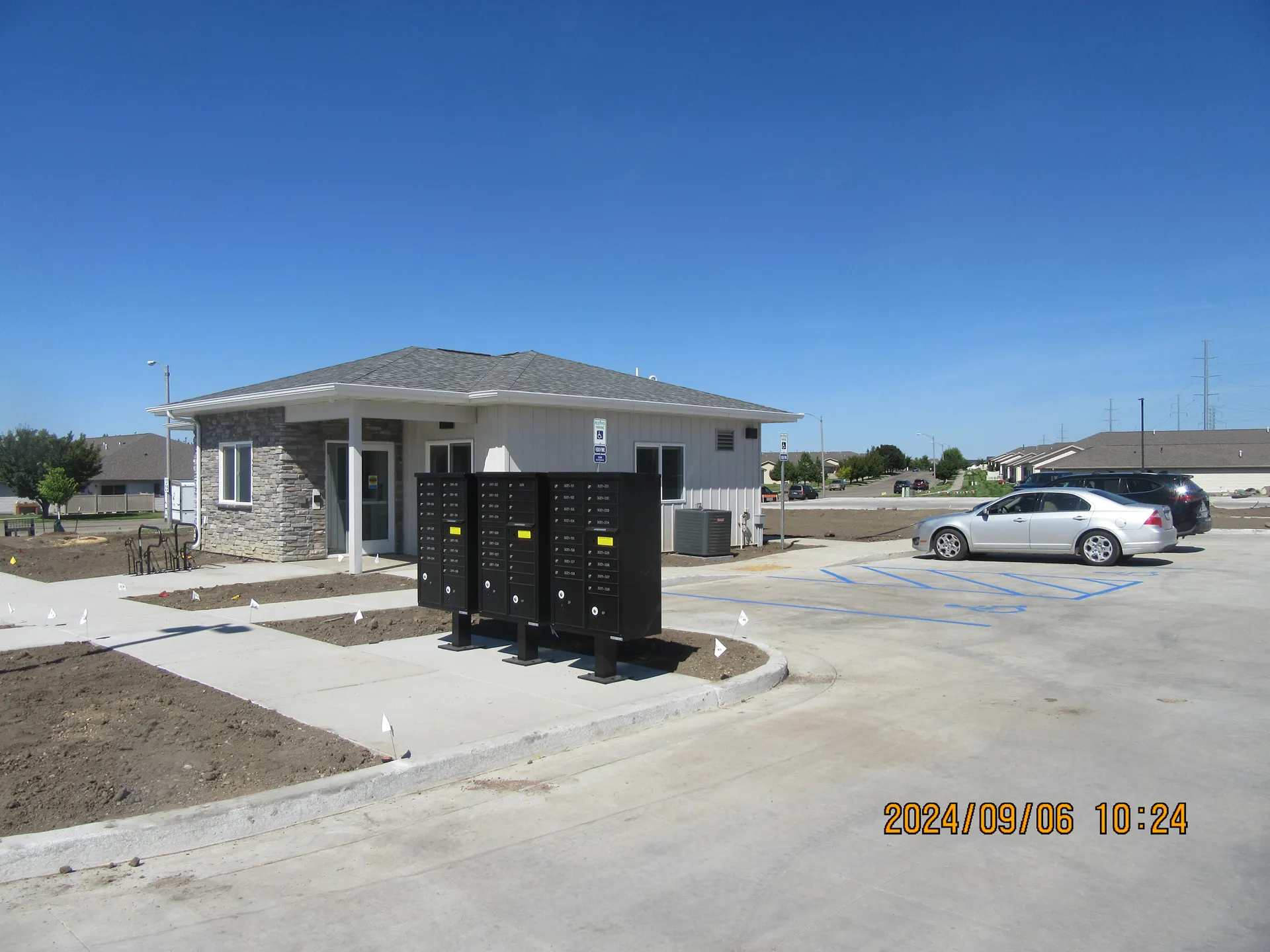 Mailroom building with secure lockers at CR Builders construction site.