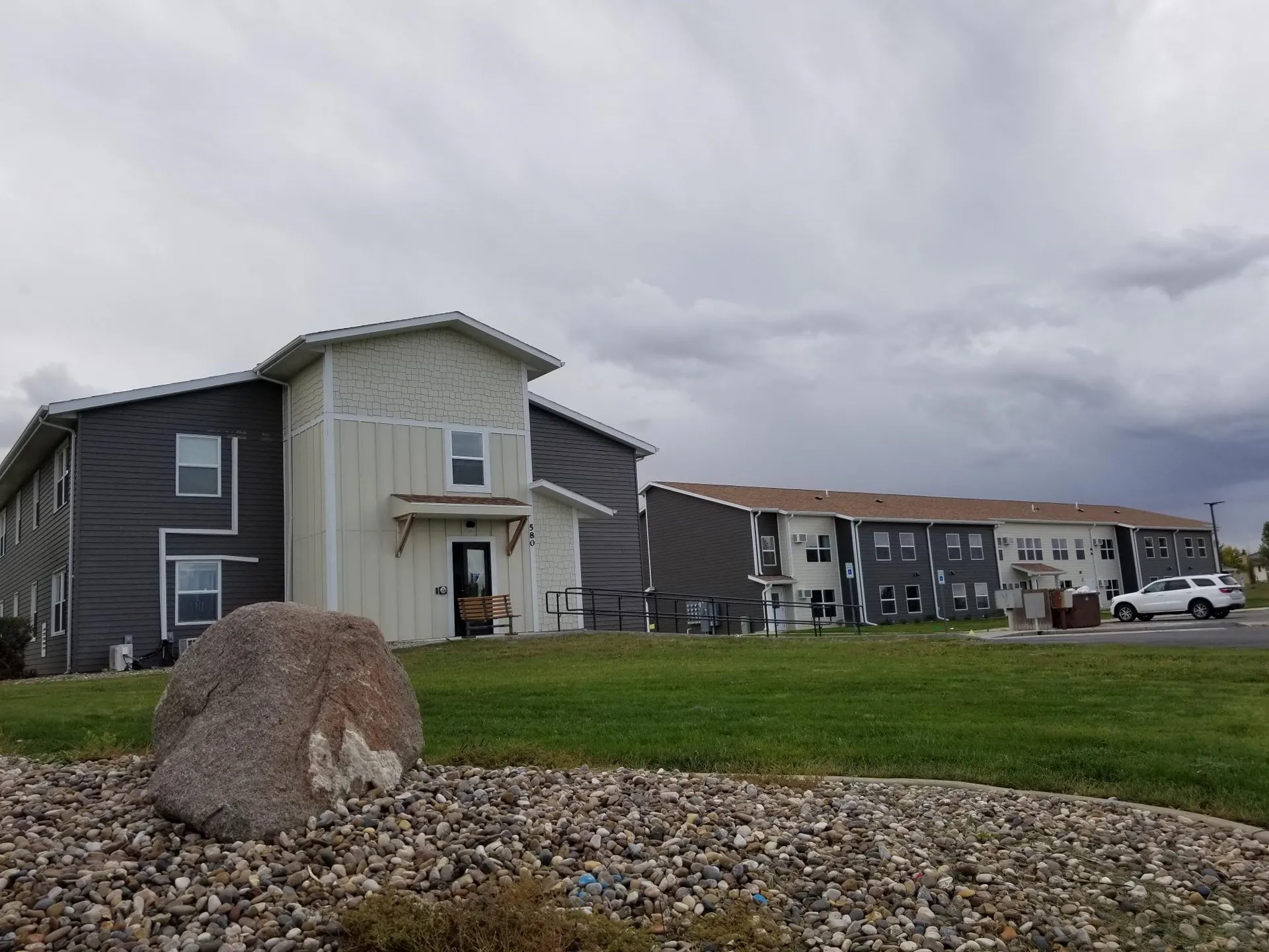 Contemporary apartment complex with well-maintained exterior and outdoor space.