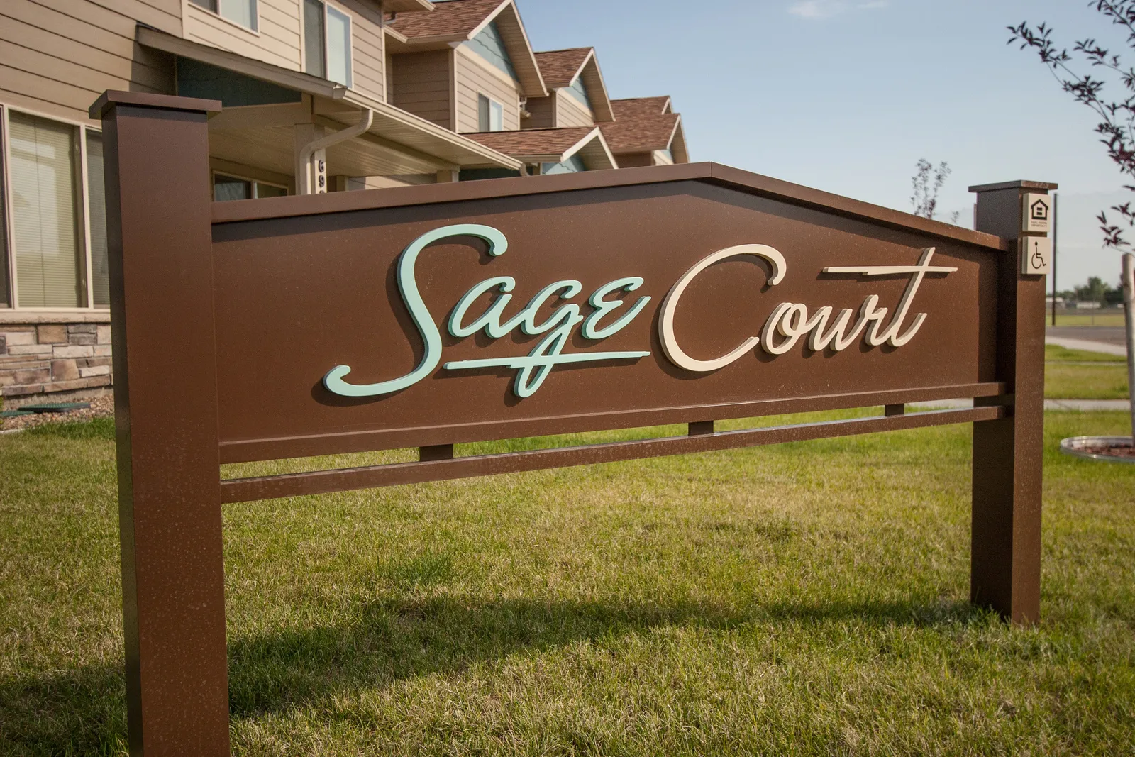 Community entrance sign for Sage Court residential neighborhood.