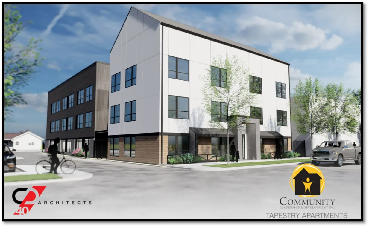 New Tapestry Apartments building with modern design and large windows.